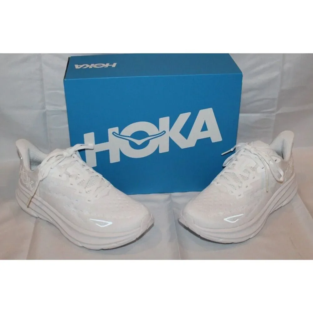 HOKA CLIFTON 9 WOMEN'S‎ WWH WHITE RUNNING ATHLETIC SNEAKERS SZ 7 B